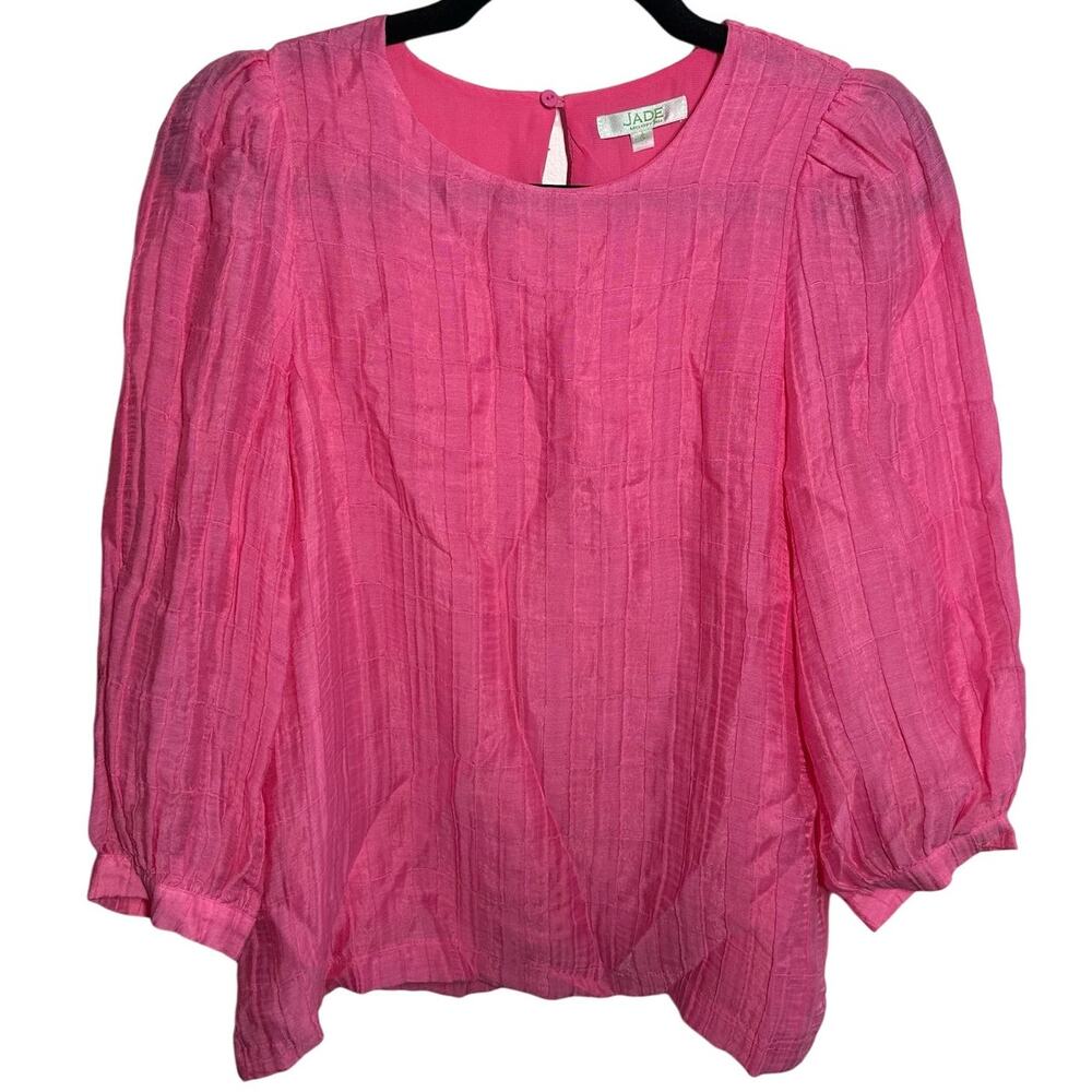Jade Melody Tam Women's Pink Balloon‎ Sleeve Panel Blouse Size Small Valentine's